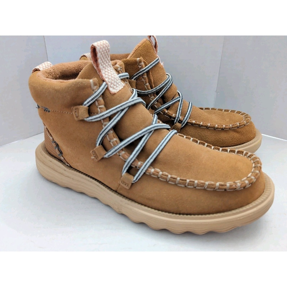 Hey Dude Reyes Leather Boots Tobacco Tan Brown Water Resistant Women Size 8